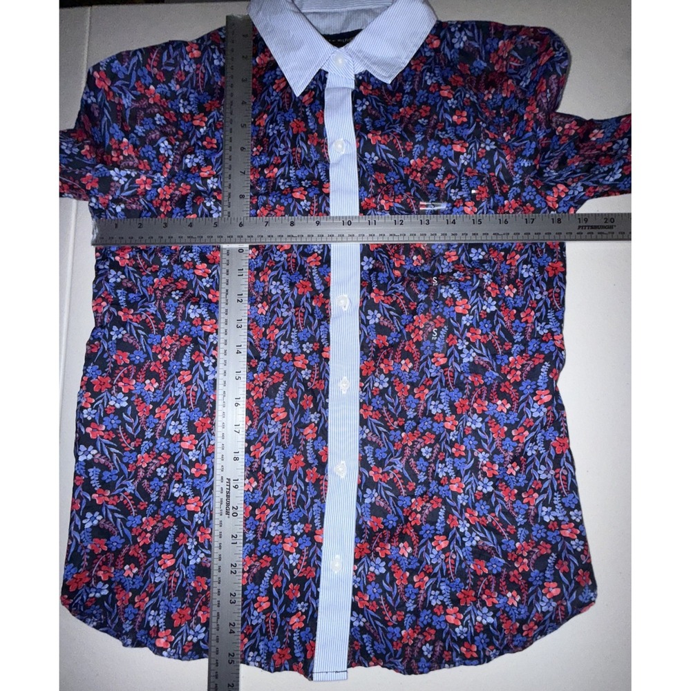 Tommy Hilfiger Womens‎ Cotton Floral Roll-Tab Shirt Small Red Blue NWT - Picture 6 of 6